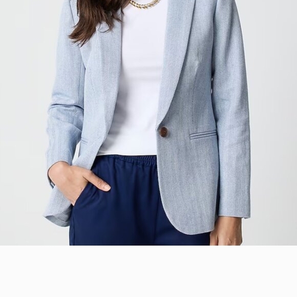 J. Crew Jackets & Blazers - J. Crew Factory Blue Herringbone One Button Linen Blazer Size 16
